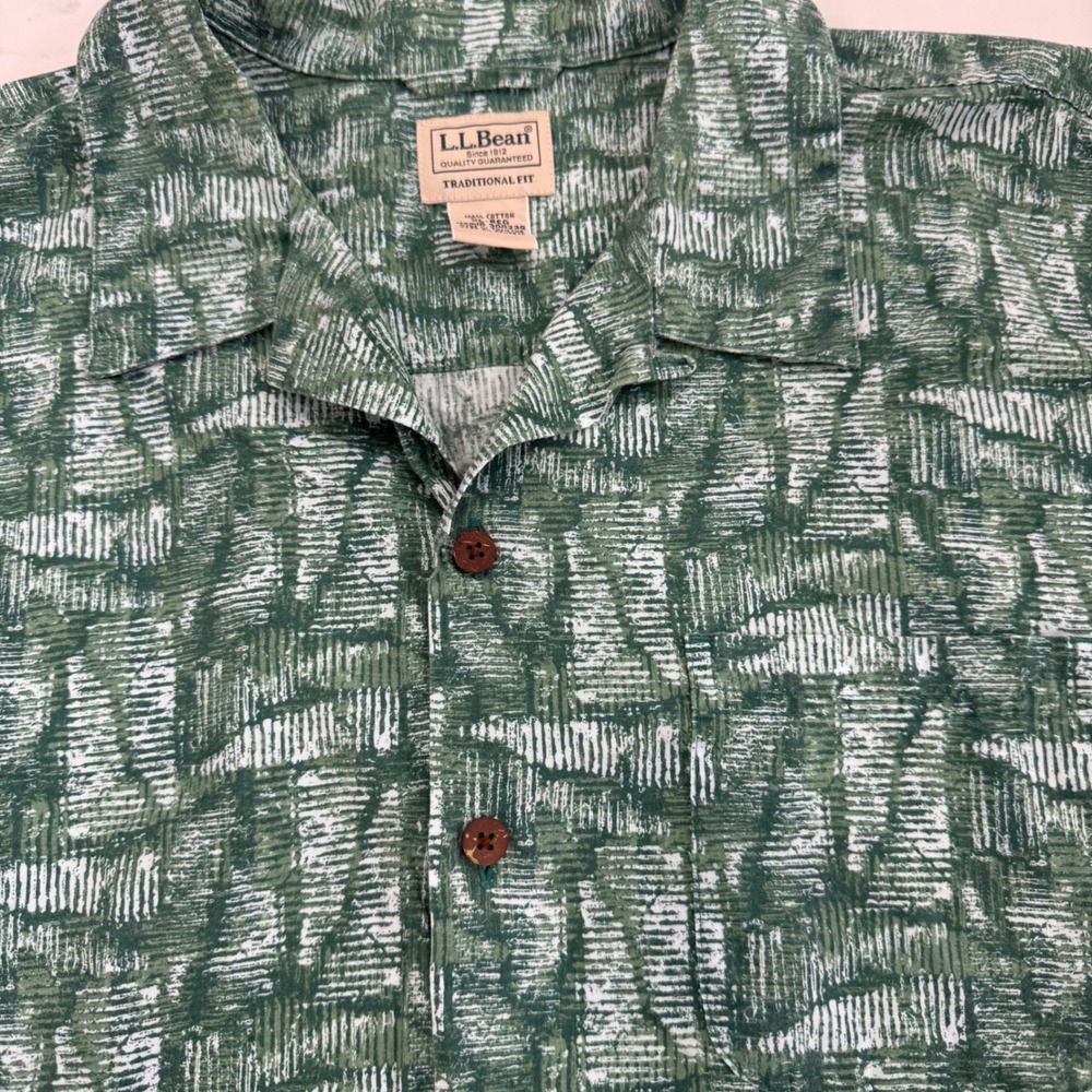 Vintage L.L.Bean Hawaiian Camp Shirt‎ Men XL Palm Tree Print Button Short Sleeve